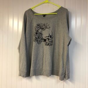 Torrid Gray Floral Skull Sweatshirt